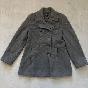Halston Studio‎ Women's Size 6 Gray Wool Double Breasted Peacoat Trench Winter